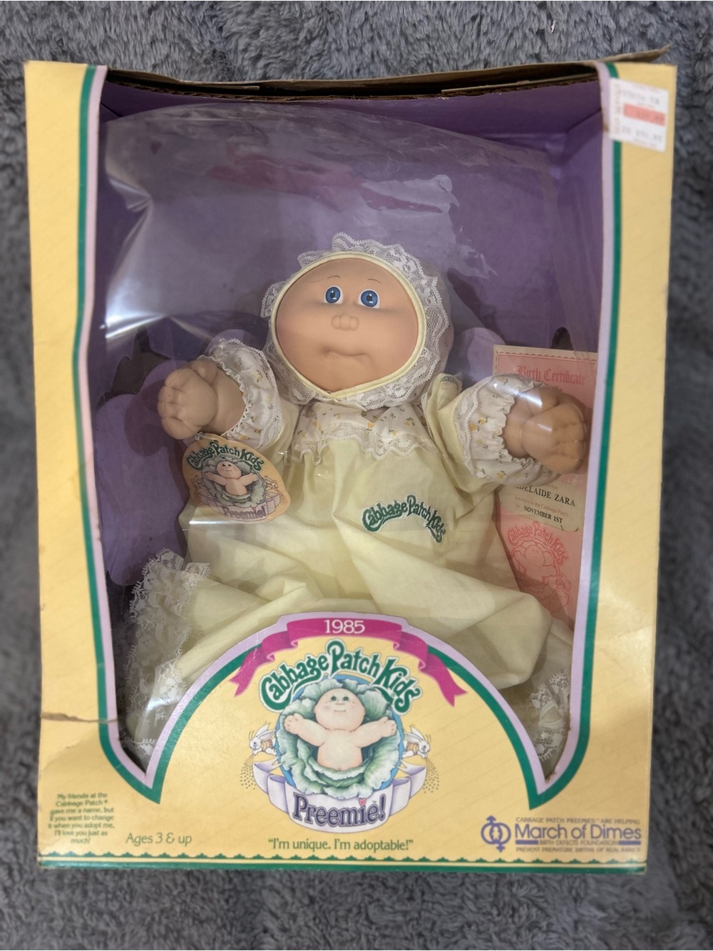 Cabbage Patch Kids Preemie Doll in Yellow Original 1985 NIB